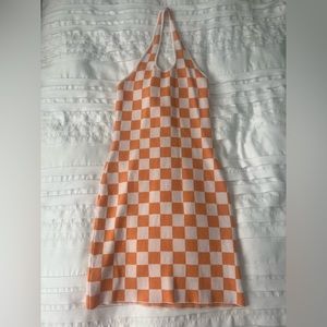 Princess Polly CHECKMATE HALTER MINI DRESS ORANGE